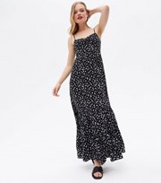 New Look Black Animal Print Strappy Tiered Maxi Dress